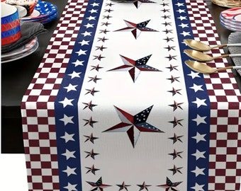 Patriotic Table Runner 4th of July Table Runner 13X90” Independent Day Party Dining Table Runners, strip and star Memorial Day Decorations