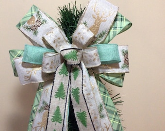 Golden Reindeer Christmas Bow: Wired Ribbon Wreath, Lantern Decor