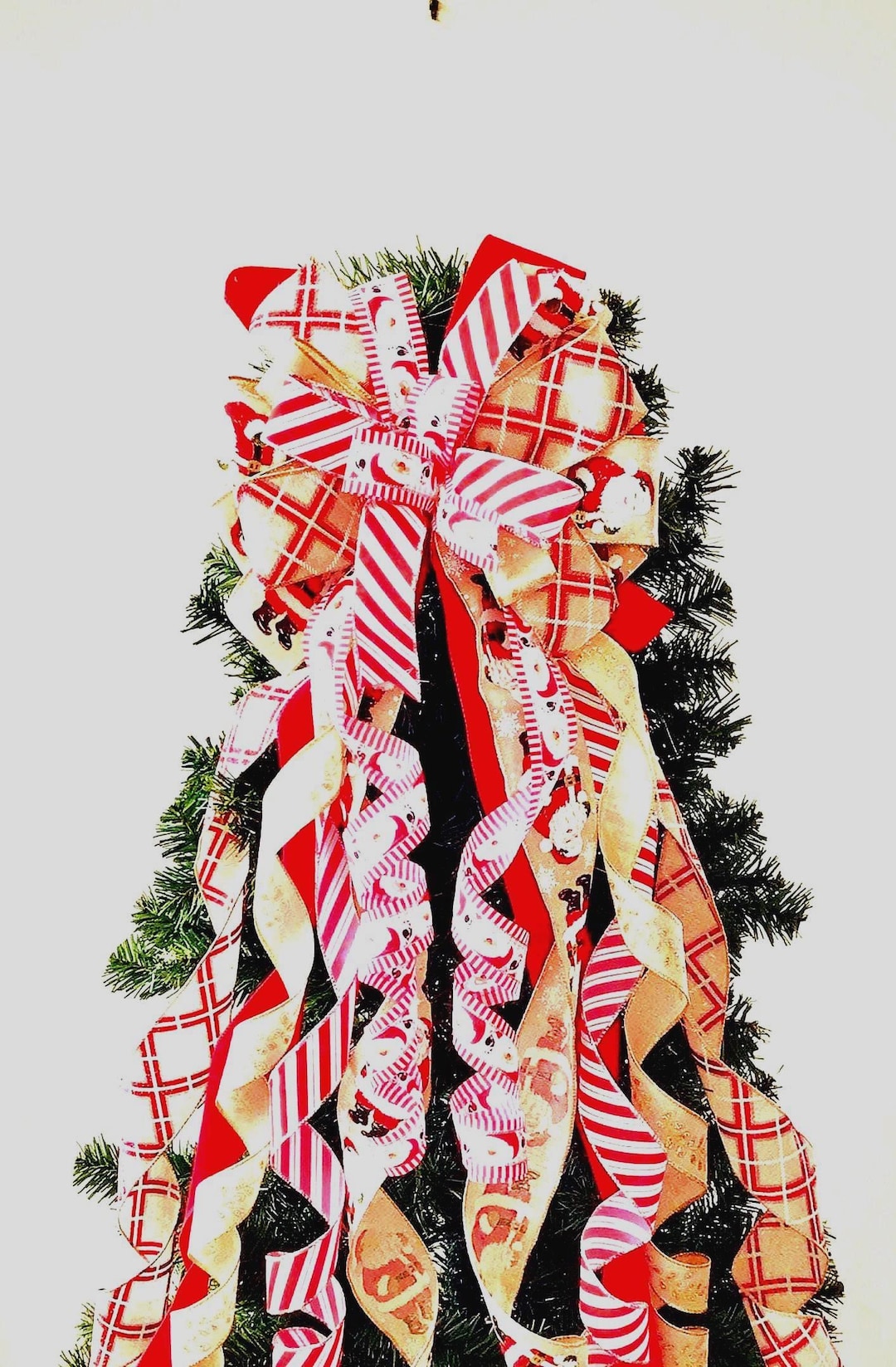 Red Christmas Tree Topper Bow With Long Streamers: Handmade Holiday ...