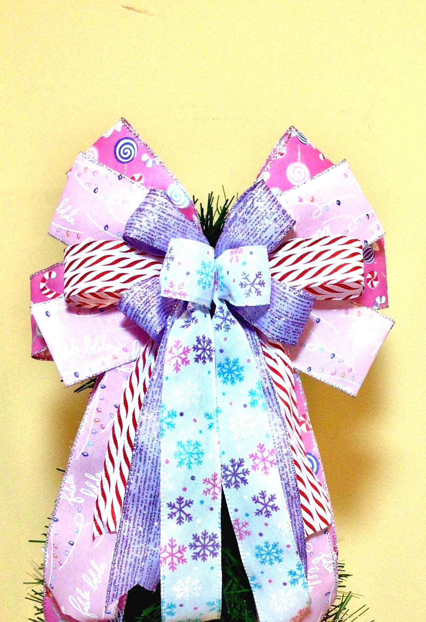 Nœud Décoratif Fait Main Candy Land – Thème Noël – 13 Pouces – Couleurs Pastel – Neuf Sous Sachet