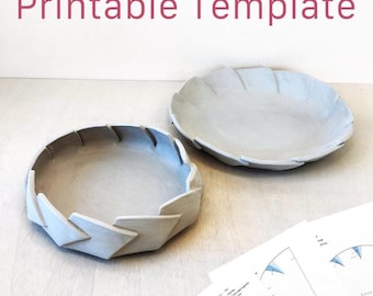 Origami plate/flat bowl - pottery template, panel construction, (PDF Download)