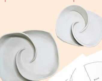 Swirl Plate Pottery Template with Instructions – Ceramic Cutting Pattern for Panel Construction, Pottery Template PDF Download