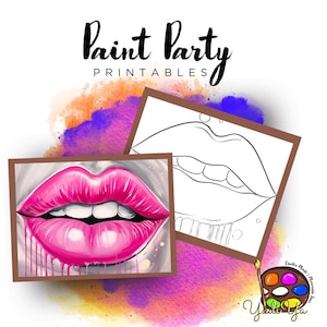 Lips Pre Drawn Outline Canvas | Diy Paint Party | Adult Paint Party Printable | Canvas Printable | Paint & Sip | Png Digital Download