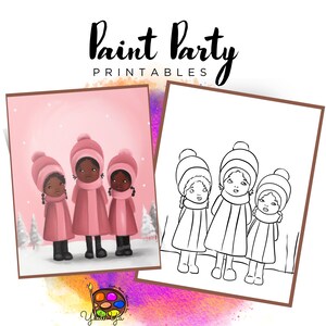 Lienzo con contorno prediseñado de Navidad / Fiesta de pintura para hacer uno mismo / Fiesta de pintura para adultos imprimible / Lienzo imprimible / Pintura y bebida / Descarga digital PNG