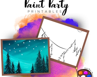 Voorgetekend canvas met bomen | Paint Party afdrukbaar (digitale png-download)