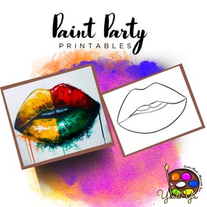 Lips Pre Drawn Outline Canvas | Diy Paint Party | Adult Paint Party Printable | Canvas Printable | Paint & Sip | Png Digital Download