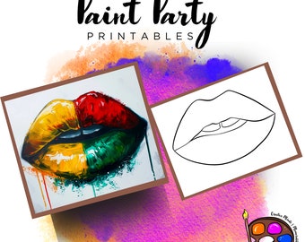Lips Outline Canvas | DIY Paint Party Printable (PNG Digital Download)