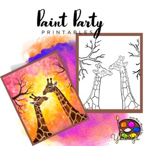 Jirafa / Lienzo de contorno pre dibujado / Fiesta de pintura diy / Fiesta de pintura para adultos imprimible / Lienzo imprimible / Pintura y sorbo / Descarga digital Png