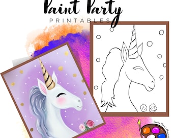 Unicorn Pre-Drawn Canvas | DIY Paint Party Printable (Digital Download)