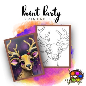 Reindeer Pre Drawn Outline Canvas | Diy Paint Party | Adult Paint Party Printable | Canvas Printable | Paint & Sip | Png Digital Download