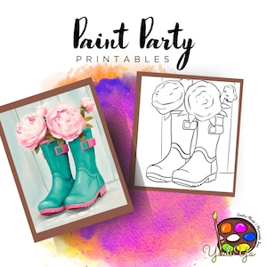 Rain Boots Pre Drawn Outline Canvas | Diy Paint Party | Adult Paint Party Printable | Canvas Printable | Paint & Sip | Png Digital Download