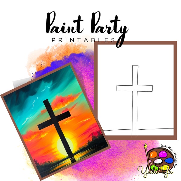 Cross | Pre Drawn Outline Canvas | Diy Paint Party | Adult Paint Party Printable | Canvas Printable | Paint & Sip | Png Digital Download