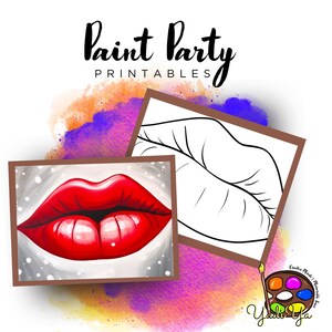 Lips Pre Drawn Outline Canvas | Diy Paint Party | Adult Paint Party Printable | Canvas Printable | Paint & Sip | Png Digital Download