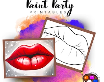 Lips Outline Canvas | DIY Paint Party Printable (PNG Digital Download)