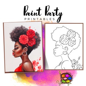 Lienzo con contorno prediseñado para mujer / Fiesta de pintura para adultos / Fiesta de pintura para adultos imprimible / Lienzo imprimible / Pintura y bebida / Descarga digital PNG