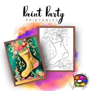 Christmas Drawn Outline Canvas | Diy Paint Party | Adult Paint Party Printable | Canvas Printable | Paint & Sip | Png Digital Download