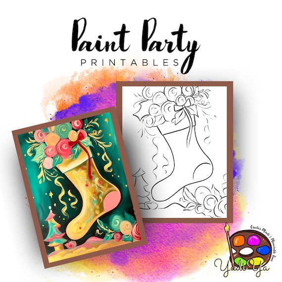 Christmas Drawn Outline Canvas | Diy Paint Party | Adult Paint Party Printable | Canvas Printable | Paint & Sip | Png Digital Download