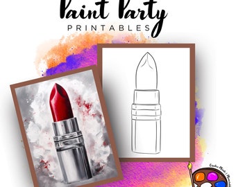 Lipstick Outline Canvas | DIY Paint Party Printable (PNG Digital Download)