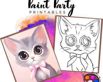 Kitten Paint Party Printable | DIY Canvas Outline (PNG Digital Download)