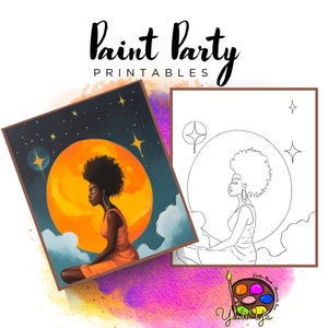 Lienzo con contorno prediseñado para mujer / Fiesta de pintura para adultos / Fiesta de pintura para adultos imprimible / Lienzo imprimible / Pintura y bebida / Descarga digital PNG
