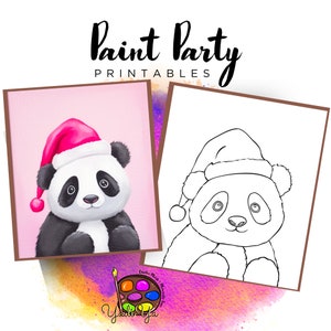 Lienzo con contorno prediseñado de Navidad / Fiesta de pintura para hacer uno mismo / Fiesta de pintura para adultos imprimible / Lienzo imprimible / Pintura y bebida / Descarga digital PNG