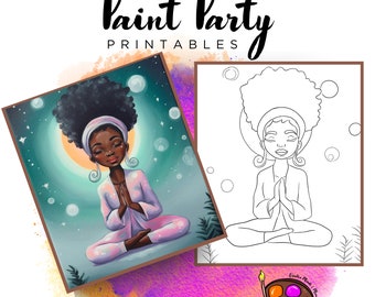 Female Meditation Paint Party Outline | DIY Canvas Printable (Digital Download)