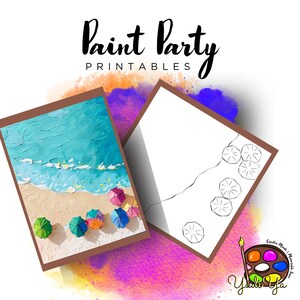 Beach Pre Drawn Outline Canvas | Diy Paint Party | Adult Paint Party Printable | Canvas Printable | Paint & Sip | Png Digital Download