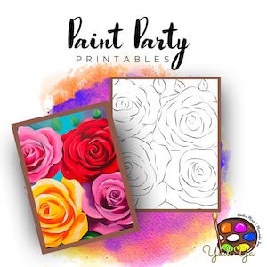 Rosas Pre Dibujado Contorno Lienzo / Diy Paint Party / Adult Paint Party Imprimible / Lienzo Imprimible / Paint & Sip / Png Descarga Digital