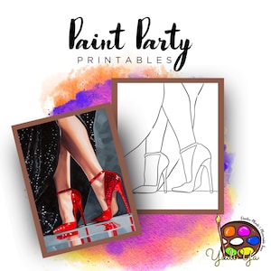 Red Heels Pre Drawn Outline Canvas | Diy Paint Party | Adult Paint Party Printable | Canvas Printable | Paint & Sip | Png Digital Download