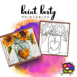 Sun Flower Pre Drawn Outline Canvas | Diy Paint Party | Adult Paint Party Printable | Canvas Printable | Paint & Sip | Png Digital Download