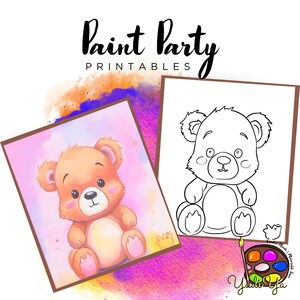 Bear Pre Drawn Outline Canvas | Diy Paint Party | Adult Paint Party Printable | Canvas Printable | Paint & Sip | Png Digital Download