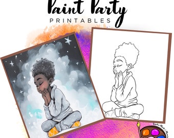 Female Pre Drawn Canvas | DIY Paint Party Printable (PNG Digital Download)