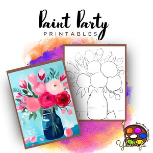 Rosas Pre Dibujado Contorno Lienzo / Diy Paint Party / Adult Paint Party Imprimible / Lienzo Imprimible / Paint & Sip / Png Descarga Digital