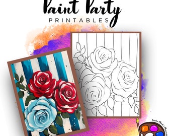 Roses Paint Party Printable | DIY Canvas Outline (Digital Download)