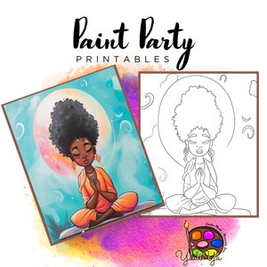 Lienzo con contorno prediseñado para mujer / Fiesta de pintura para adultos / Fiesta de pintura para adultos imprimible / Lienzo imprimible / Pintura y bebida / Descarga digital PNG