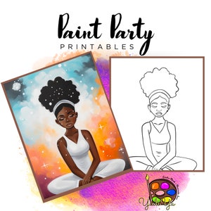 Lienzo con contorno prediseñado para mujer / Fiesta de pintura para adultos / Fiesta de pintura para adultos imprimible / Lienzo imprimible / Pintura y bebida / Descarga digital PNG