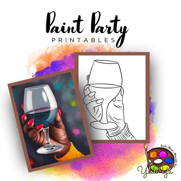 Wine Pre Drawn Outline Canvas | Diy Paint Party | Adult Paint Party Printable | Canvas Printable | Paint & Sip | Png Digital Download