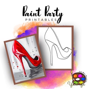 Women Shoes Pre Drawn Outline Canvas | Diy Paint Party | Adult Paint Party Printable | Canvas Printable | Paint & Sip | Png Digital Download
