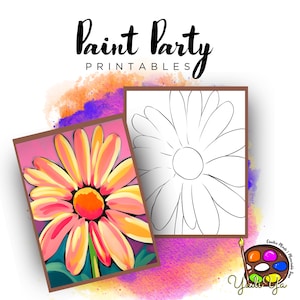 Flores Pre Dibujado Contorno Lienzo / Diy Paint Party / Adult Paint Party Imprimible / Lienzo Imprimible / Paint & Sip / Png Descarga Digital