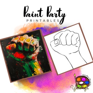 Lienzo con contorno prediseñado de Juneteenth / Fiesta de pintura casera / Fiesta de pintura para adultos imprimible / Lienzo imprimible / Pintura y bebida / Descarga digital PNG