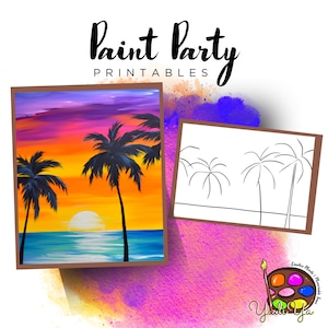 Sunset Pre Drawn Outline Canvas | Diy Paint Party | Adult Paint Party Printable | Canvas Printable | Paint & Sip | Png Digital Download