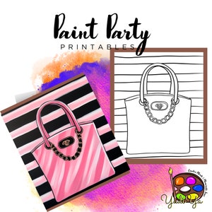 Monedero / Lienzo de contorno pre dibujado / Fiesta de pintura diy / Fiesta de pintura para adultos imprimible / Lienzo imprimible / Pintura y sorbo / Descarga digital Png