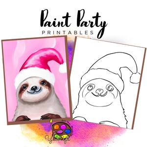 Lienzo con contorno prediseñado de Navidad / Fiesta de pintura para hacer uno mismo / Fiesta de pintura para adultos imprimible / Lienzo imprimible / Pintura y bebida / Descarga digital PNG