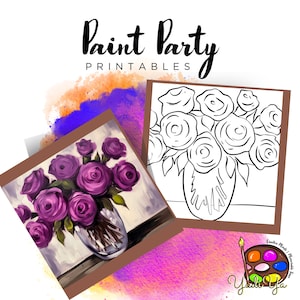 Flowers Pre Drawn Outline Canvas | Diy Paint Party | Adult Paint Party Printable | Canvas Printable | Paint & Sip | Png Digital Download