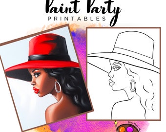 Female Portrait Pre-Drawn Canvas | DIY Paint Party (PNG Digital Download)