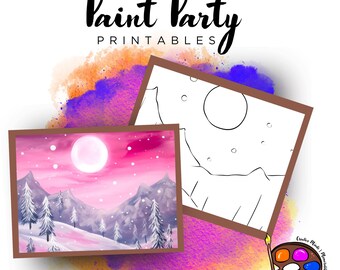 Moonlight Paint Party afdrukbaar | Voorgetekend canvas, doe-het-zelfkunst (digitale png-download)