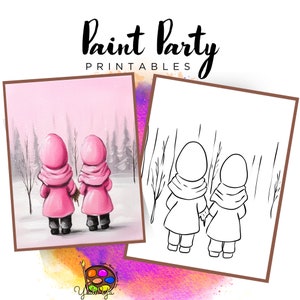 Lienzo con contorno prediseñado de Navidad / Fiesta de pintura para hacer uno mismo / Fiesta de pintura para adultos imprimible / Lienzo imprimible / Pintura y bebida / Descarga digital PNG