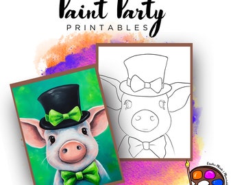 Pig Paint Party Printable | DIY Pre-Drawn Canvas (Digital Download)