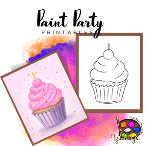 Cupcake |Pre Drawn Outline Canvas | Diy Paint Party | Adult Paint Party Printable | Canvas Printable | Paint & Sip | Png Digital Download