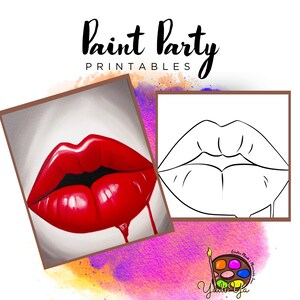 Lips  Pre Drawn Outline Canvas | Diy Paint Party | Adult Paint Party Printable | Canvas Printable | Paint & Sip | Png Digital Download